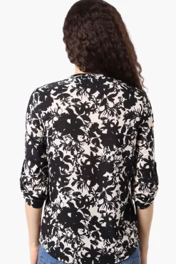 Beechers Brook Floral Roll Up Sleeve Henley Shirt - Cream
