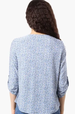 Beechers Brook Floral Roll Up Sleeve Blouse - Blue