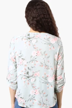Beechers Brook Floral Roll Up Sleeve Blouse - Mint