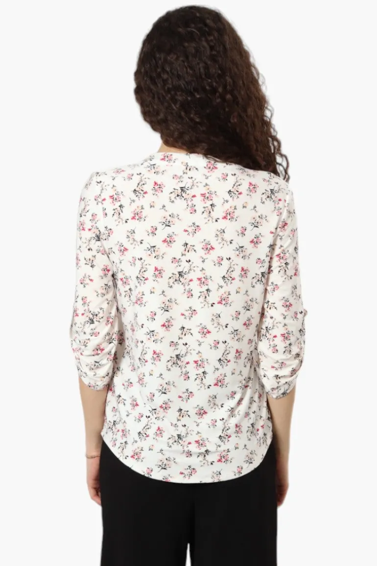 Beechers Brook Floral Roll Up Sleeve Henley Shirt - White