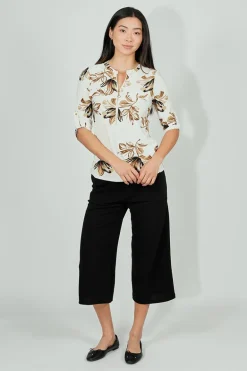 Beechers Brook Floral Roll Up Sleeve Half Zip Blouse - Cream