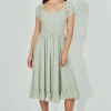 Beechers Brook Floral Short Sleeve Tiered Midi Dress - Olive