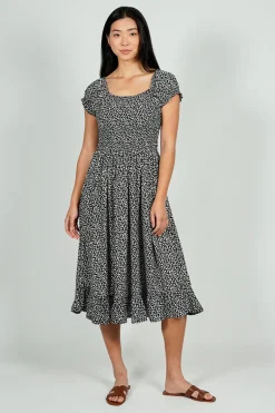 Beechers Brook Floral Short Sleeve Tiered Midi Dress - Black
