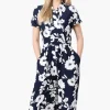 Beechers Brook Floral Short Sleeve Crossover Jumpsuit - Navy