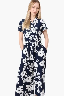 Beechers Brook Floral Short Sleeve Crossover Jumpsuit - Navy
