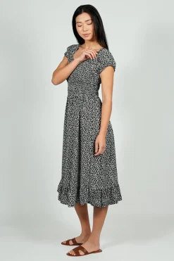 Beechers Brook Floral Short Sleeve Tiered Midi Dress - Black