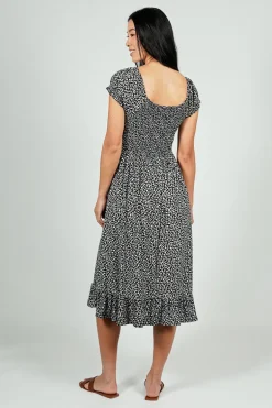 Beechers Brook Floral Short Sleeve Tiered Midi Dress - Black
