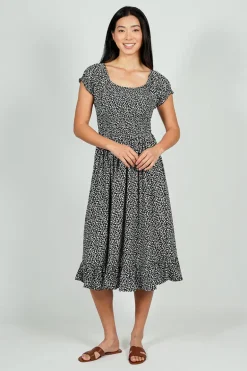 Beechers Brook Floral Short Sleeve Tiered Midi Dress - Black