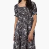 Beechers Brook Floral Smocked Square Neck Maxi Dress - Black