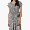 Beechers Brook Floral Smocked Tiered Day Dress - Olive