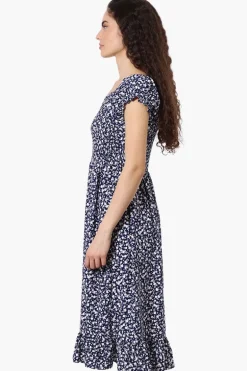 Beechers Brook Floral Smocked Tiered Day Dress - Navy