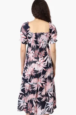 Beechers Brook Floral Smocked Square Neck Maxi Dress - Navy