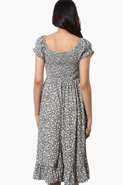 Beechers Brook Floral Smocked Tiered Day Dress - Olive