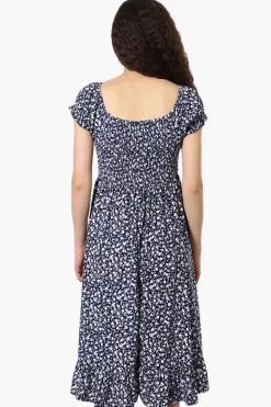 Beechers Brook Floral Smocked Tiered Day Dress - Navy