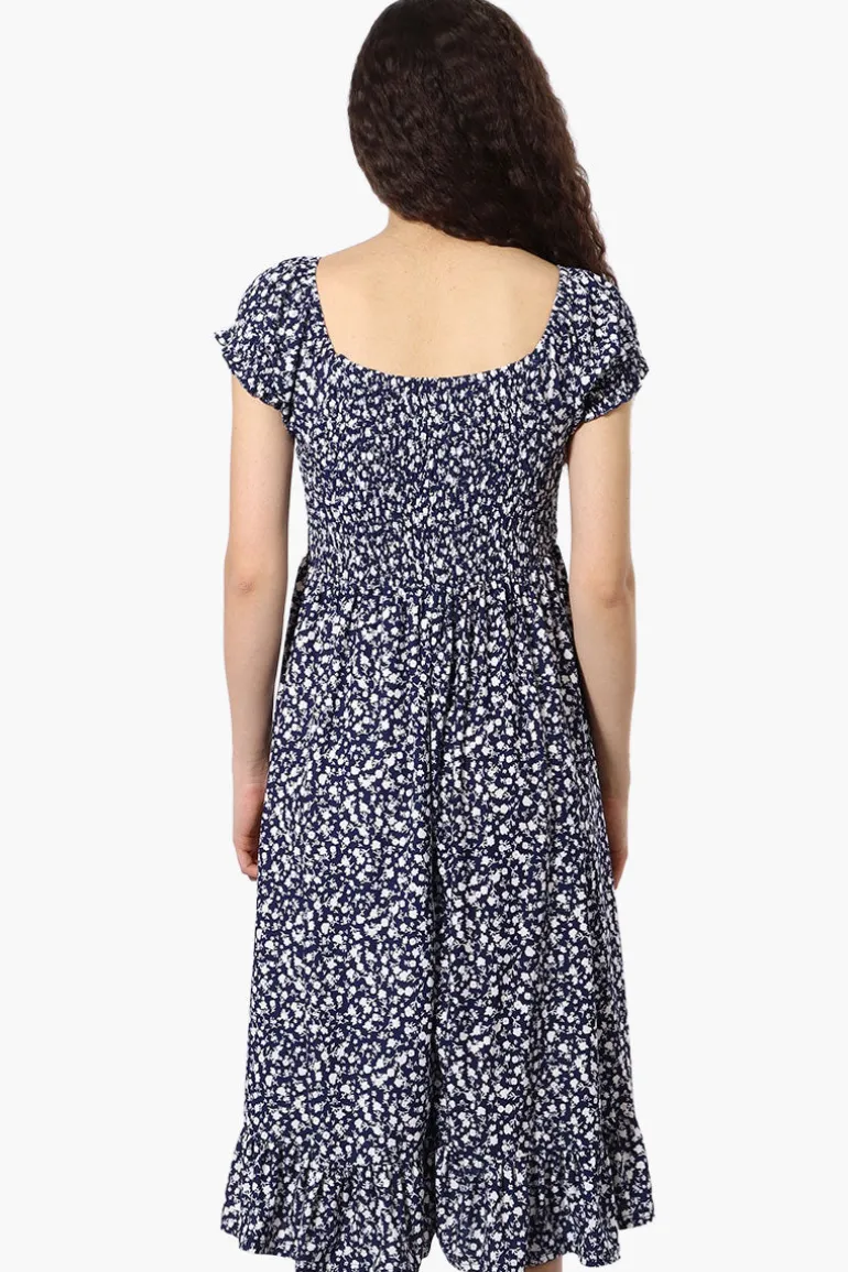 Beechers Brook Floral Smocked Tiered Day Dress - Navy