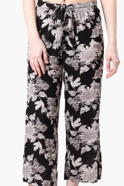 Beechers Brook Floral Tie Waist Cropped Pants - Black