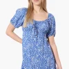 Beechers Brook Floral U Neck Short Sleeve Day Dress - Blue