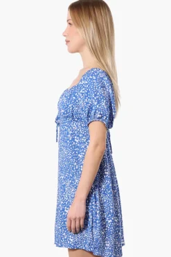 Beechers Brook Floral U Neck Short Sleeve Day Dress - Blue