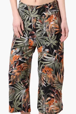 Beechers Brook Leaf Pattern Fold Over Cropped Pants - Black