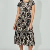 Beechers Brook Leaf Print Short Sleeve Tiered Midi Dress - Black