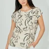 Beechers Brook Leaf Print Circle Neck Tee - Cream