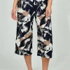 Beechers Brook Leaf Print Fold Over Cropped Pants - Navy