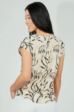 Beechers Brook Leaf Print Circle Neck Tee - Cream