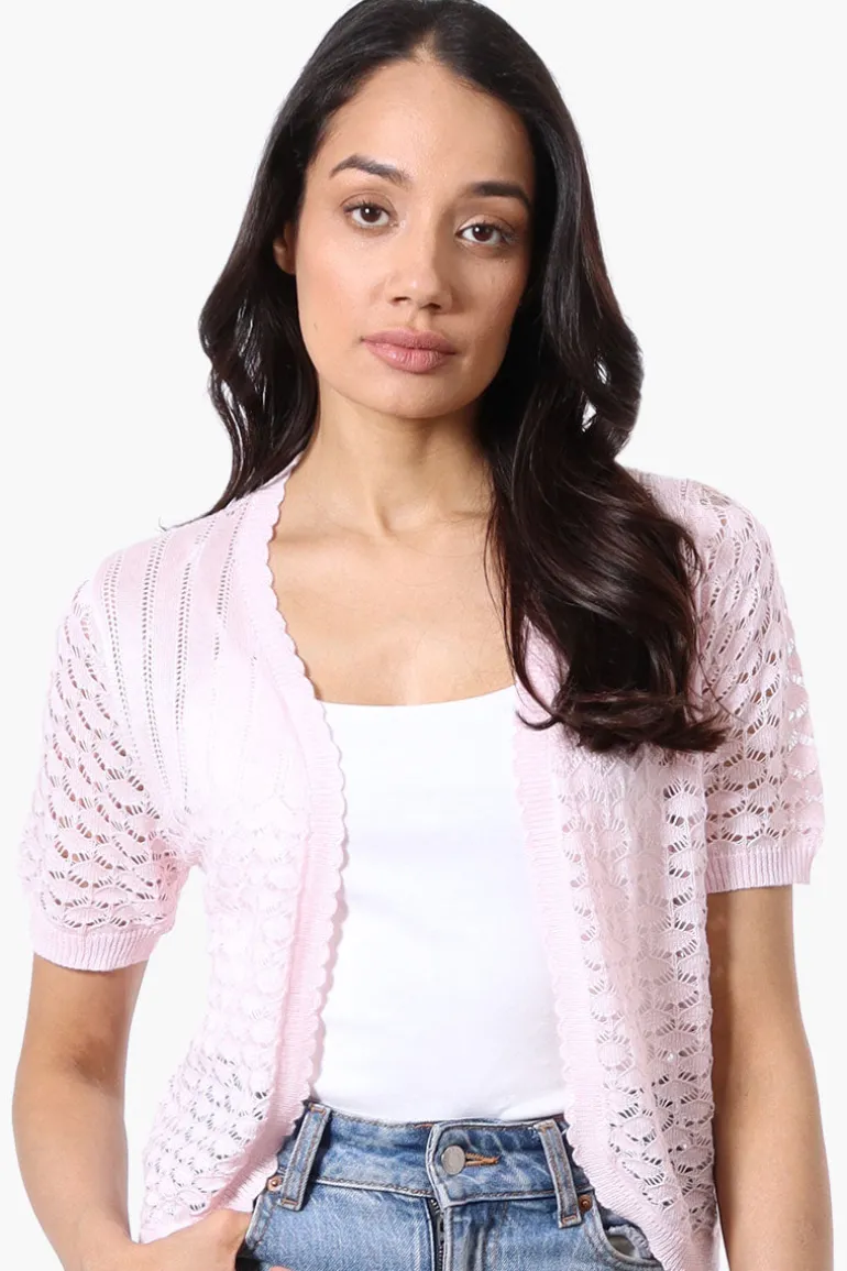 Beechers Brook Open Crochet Shrug Cardigan - Blush