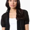Beechers Brook Open Crochet Shrug Cardigan - Black