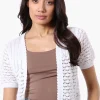 Beechers Brook Open Crochet Shrug Cardigan - White