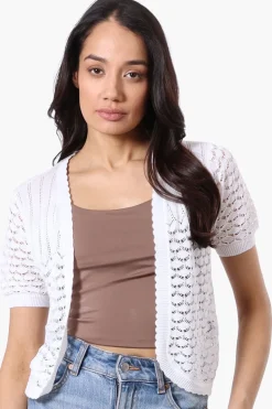 Beechers Brook Open Crochet Shrug Cardigan - White