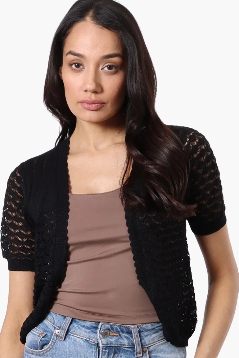 Beechers Brook Open Crochet Shrug Cardigan - Black