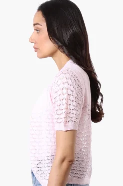 Beechers Brook Open Crochet Shrug Cardigan - Blush