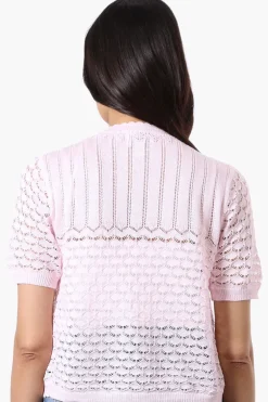 Beechers Brook Open Crochet Shrug Cardigan - Blush