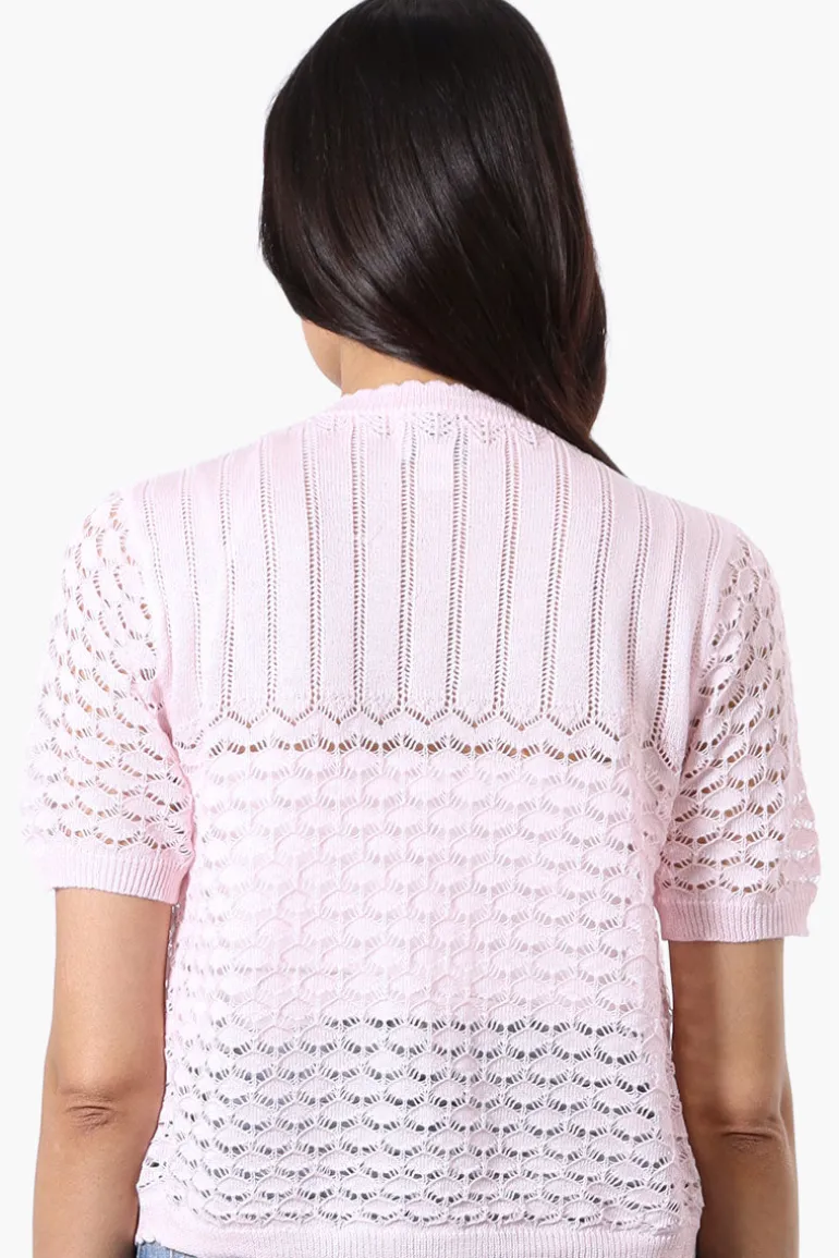 Beechers Brook Open Crochet Shrug Cardigan - Blush
