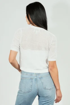 Beechers Brook Open Crochet Shrug Cardigan - White