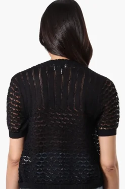 Beechers Brook Open Crochet Shrug Cardigan - Black