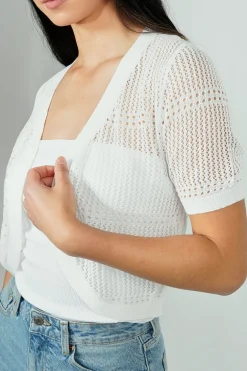 Beechers Brook Open Crochet Shrug Cardigan - White