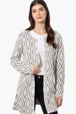 Beechers Brook Open Diamond Pattern Cardigan - White