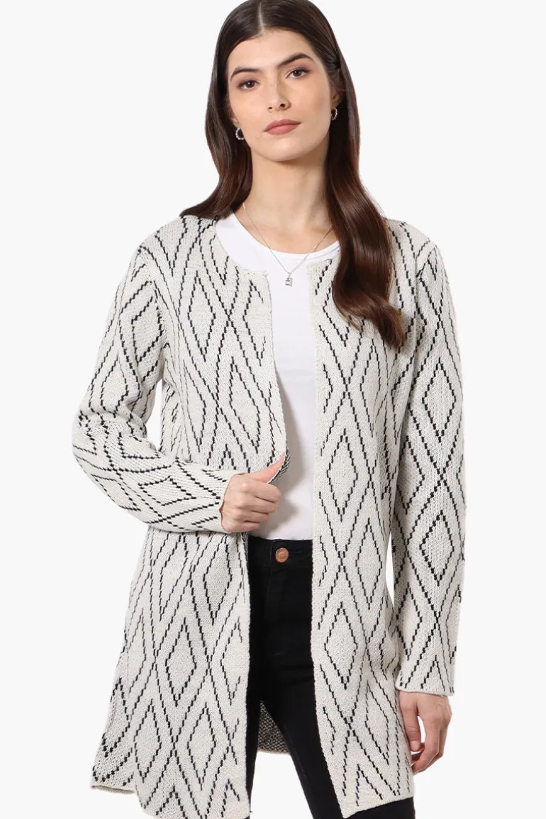 Beechers Brook Open Diamond Pattern Cardigan - White