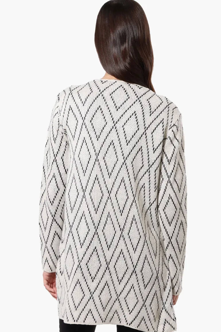Beechers Brook Open Diamond Pattern Cardigan - White