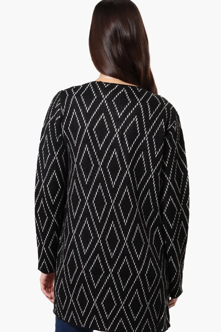 Beechers Brook Open Diamond Pattern Cardigan - Black