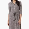 Beechers Brook Patterned Belted 3/4 Sleeve Midi Dress - Black