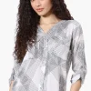 Beechers Brook Patterned Roll Up Sleeve Blouse - White
