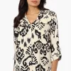 Beechers Brook Patterned Roll Up Sleeve Blouse - Cream