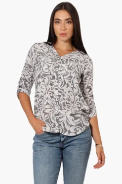 Beechers Brook Patterned Roll Up Sleeve Shirt - Grey