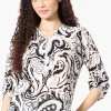 Beechers Brook Patterned Roll Up Sleeve Half Zip Blouse - Beige