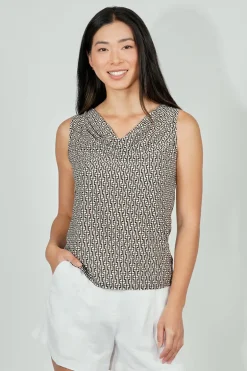 Beechers Brook Patterned Cowl Neck Tank Top - Black