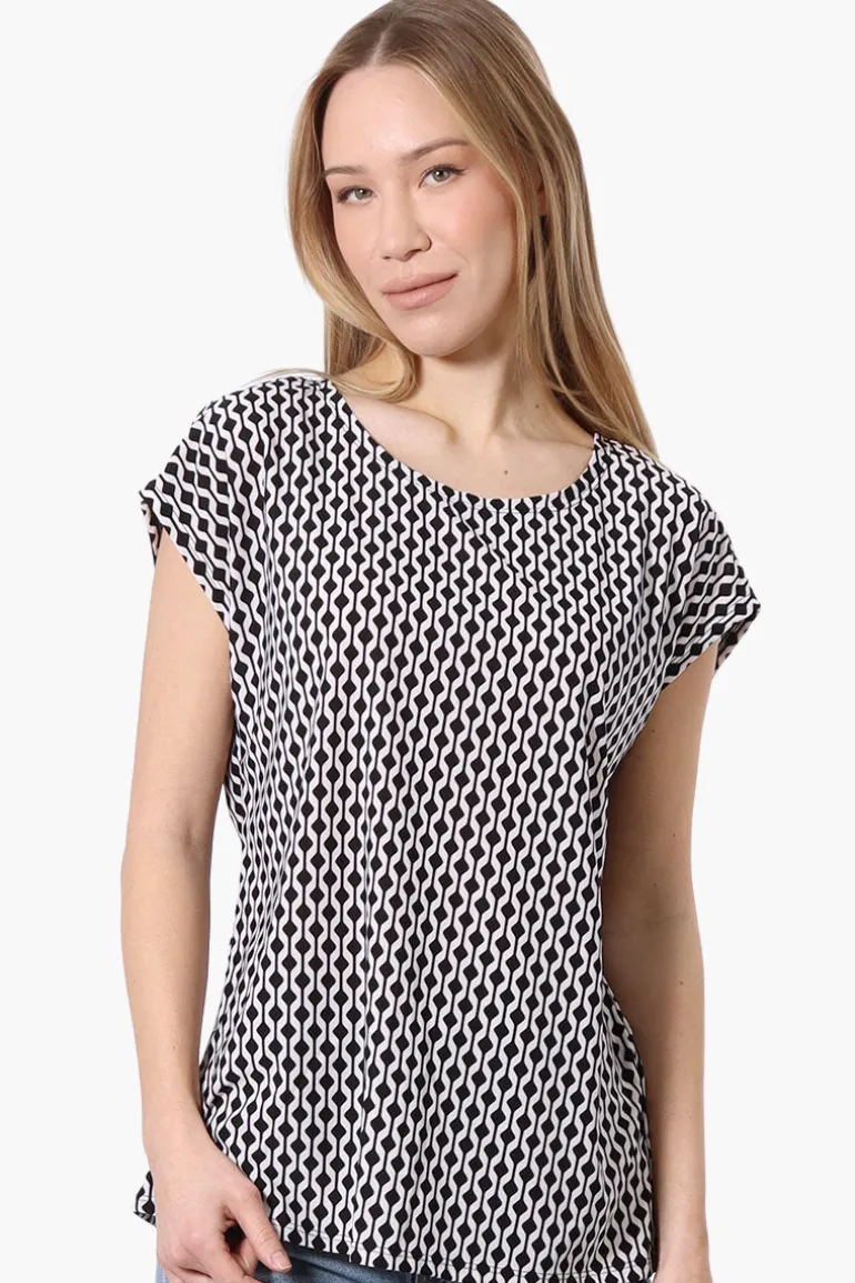 Beechers Brook Patterned Cap Sleeve Tee - White