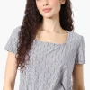Beechers Brook Patterned Square Neck Smocked Tee - White